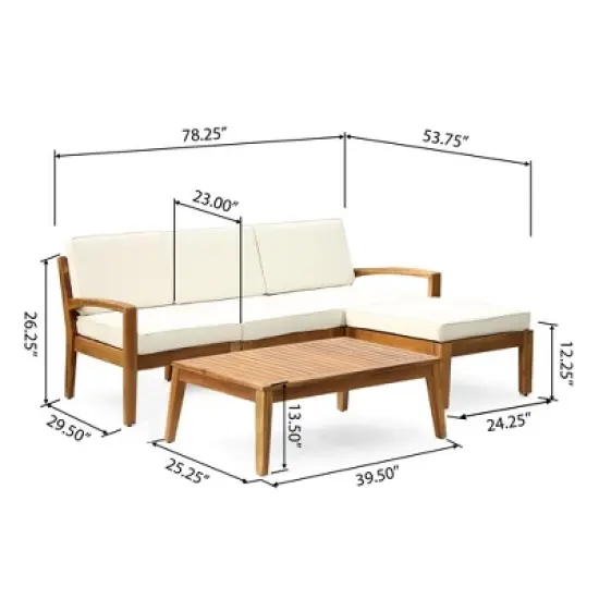 78" Outdoor Patio L-Shaped Acacia Wood Sectional Sofa Set with Coffee Table and Ottoman image {1}