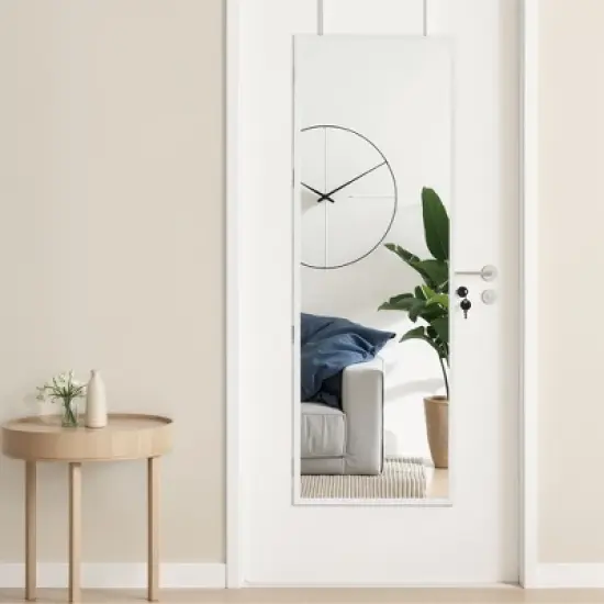 VECELO Mirrored Jewelry Cabinet Wall, Door Mounted Jewelry Organizer with LED Lights and Lockable Full Length Mirror, White image {14}