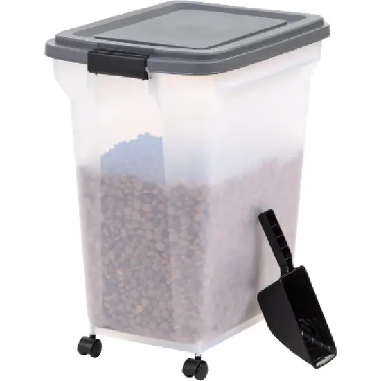 IRIS USA Dog Food Storage Container 40 lbs, Attachable Wheels, & Included Scoop, for Dog Cat Birds and other Pets, Dark Gray image {10}