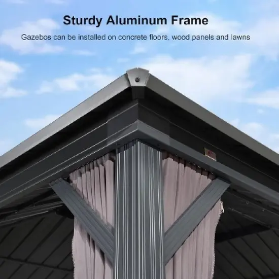 PURPLE LEAF Permanent Hardtop Gazebo Aluminum Frame Gazebo with Galvanized Steel Double Roof, UV-Resistant, Netting & Curtains included - Grey image {5}