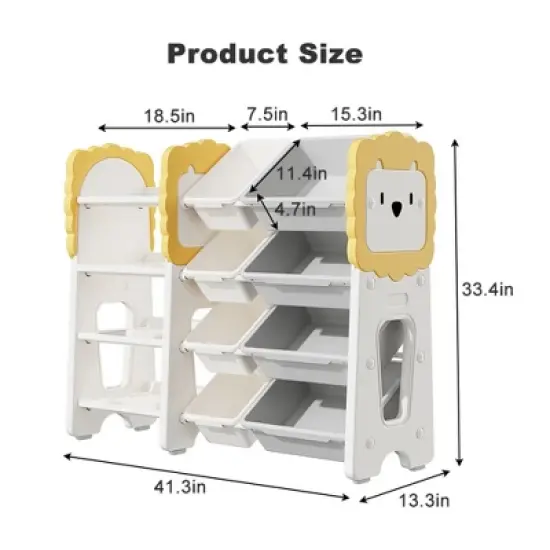YONWAY 4-Tier Kids Bookshelf, Versatile Toy Storage Organizer with 8 Removable Storage Bins for Study Room, Bedroom, Kids Room, Classroom, Nursery image {1}