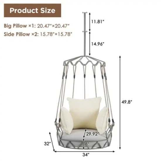 Outdoor Hanging Basket Swing Chair with UV-Resistant Cushion, 8" Thick Seat, 300 lbs Capacity image {6}