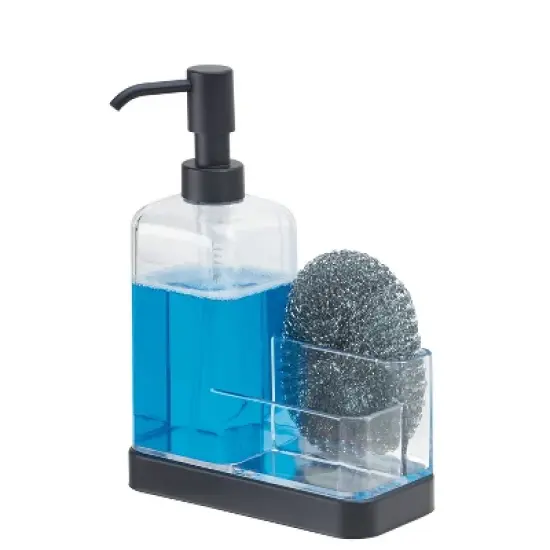 iDESIGN Forma Plastic Soap & Sponge Sink Organizer Caddy Clear/Matte Black: Stainless Steel, Hand Wash, Kitchen Storage image {2}