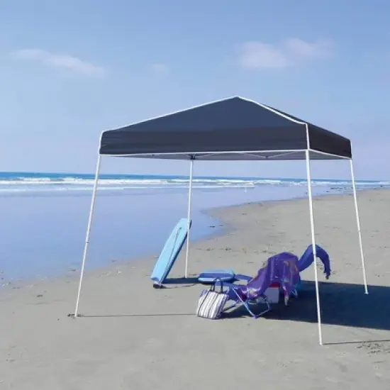 Z-Shade Angled Leg Canopy Tent with Push Button Locking System and 4 Pack of 5 Pound Plastic Concrete Filled Leg Weight Plates, Navy image {3}