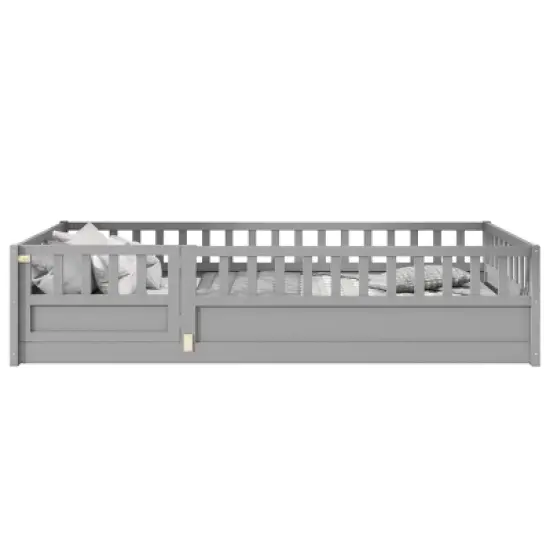 Okak Twin/Full Floor Bed for Toddlers & Kids - Child-Led Design with Safety Rails & Door, Modern Low Bed Frame for Children's Bedroom image {1}