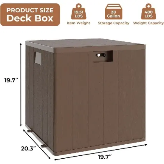 Outdoor Deck Box, 28 Gallon Resin Storage Container, Lockable Waterproof Storage Box image {3}