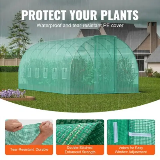 VEVOR Walk-in Tunnel Greenhouse, 19.4x9.7x7.4 ft Hoop House Greenhouse Tunnel with Galvanized Steel Frame, PE Cover, Swing Door, 12 Roll-up Windows image {3}