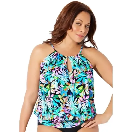 Swimsuits for All Women&rsquo;s Plus Size High Neck Blouson Tankini Top image {5}