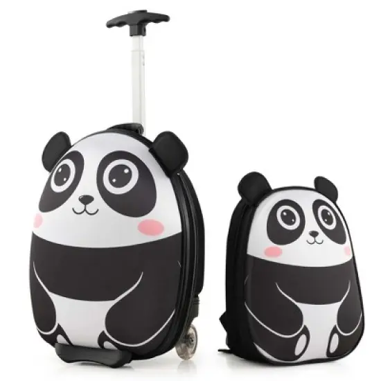 Costway 2PCS Kids Carry On Luggage Set 16'' Owl Rolling Suitcase with 12'' Backpack Travel Pink/White/Yellow image {9}