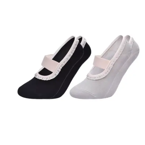 Anna-Kaci Women's Ballet Style Grip Socks with Ruffle Trim and Cross Strap Anti-Slip Sole Yoga and Pilates 2-Pack image {8}