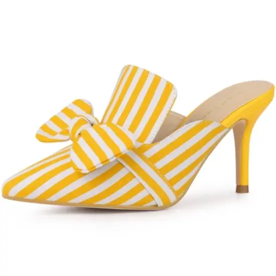 Allegra K Women's Stripe Bow Slip on Stiletto Heel Slides Mules image {9}