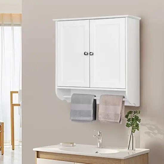 Costway Wall Mounted Bathroom Medicine Cabinet Storage Cupboard with Towel Bar Brown/Grey image {1}