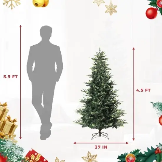 Pre-Lit Artificial Christmas Tree, Spruce Xmas Tree with Thick PE & PVC Branches, UL Listed Warm White Lights, Fire-Resistant, Home, Office image {1}