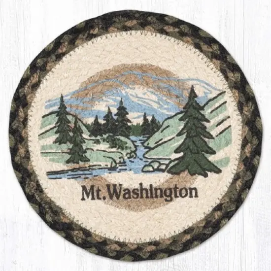 Earth Rugs NH Mt. Washington Printed Round Jute Trivet &ndash; 10" Rustic Mountain Scene with Heat-Resistant Eco-Friendly Braided Design image {3}