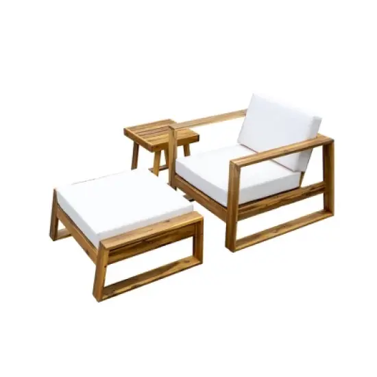 FIONECA U_STYLE Acacia Wood Outdoor Lounge Set, Chair & Ottoman with Removable Cushions, All-Weather Patio/Deck/Daybed image {7}
