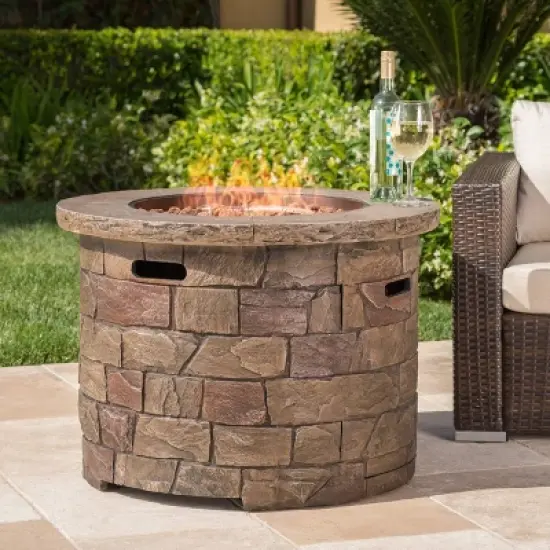 Stillwater Outdoor Circular Fire Table Natural Stone - Christopher Knight Home image {1}