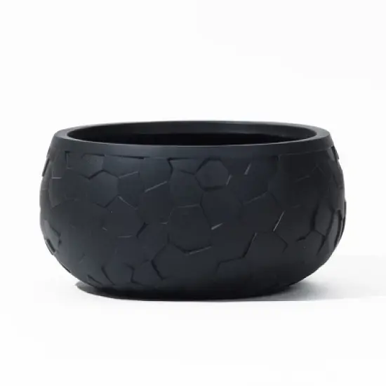 LuxenHome Round Black Geometric Planter &ndash; Indoor/Outdoor MgO Pot with Drainage Plug image {10}