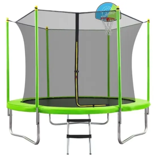 Whisen 8FT Round Trampoline for Kids, Safety Net, Basketball Hoop & Ladder, Easy Assembly Outdoor Play image {4}