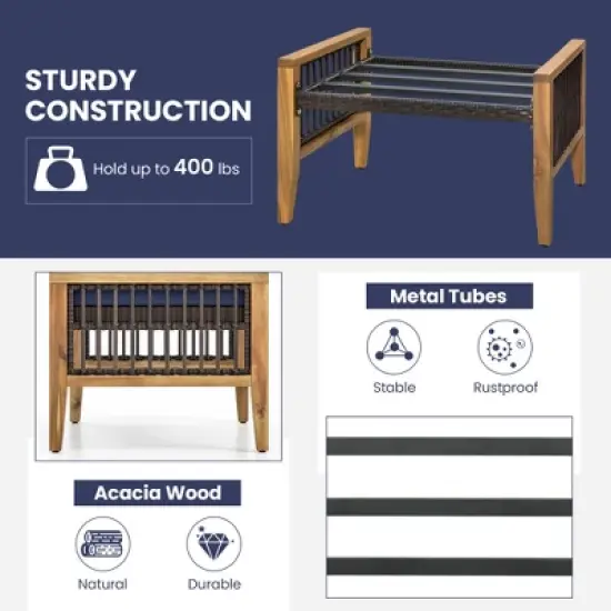 Tangkula 2PCS Acacia Wood Outdoor Patio Ottoman Footstool w/ Removable Cushion image {6}