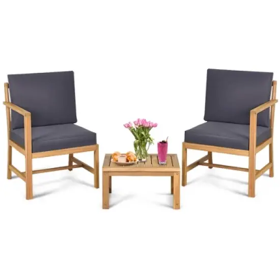 Tangkula 3 in 1 Patio Acacia Wood Table & Chairs Loveseat Bench with Coffee Table image {4}