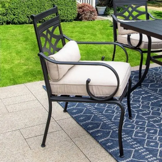 5pc Outdoor Dining Set with Chairs, Cushions & Metal Round Table - Captiva Designs: Weather-Resistant Patio Set image {6}