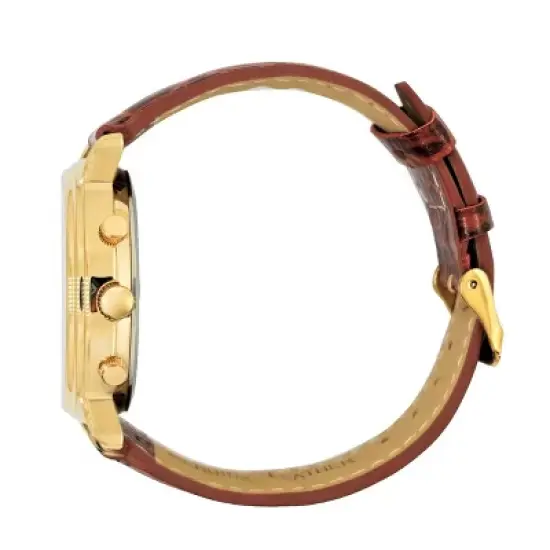 Peugeot Men's Vintage Multi-Function Moon Phase Watch with Perpetual Calendar and Brown Leather Band image {4}