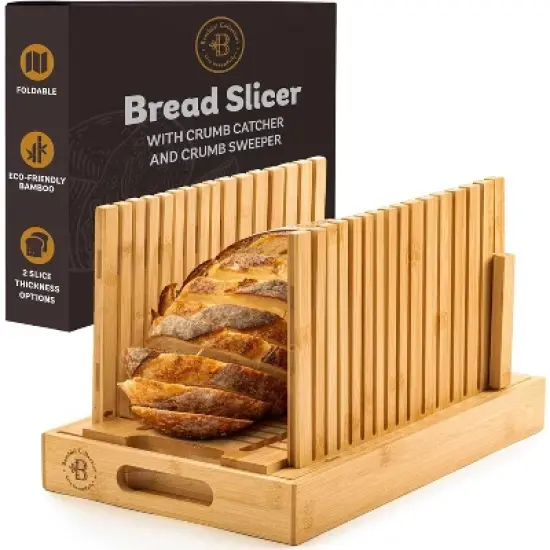 Bread Slicer for Homemade Bread - Adjustable Width Bread Cutter for Cakes, Bagels - Bamboo Bread Cutting Guide and Crumb Tray - (Knife Not Included) image {7}