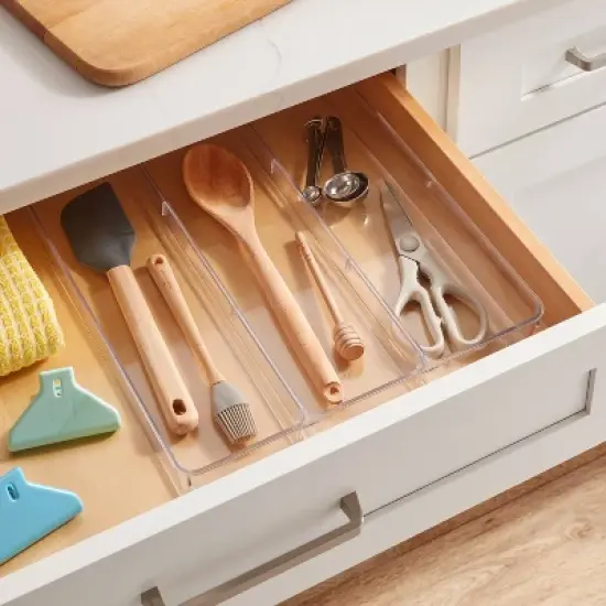 3 Compartment Plastic Drawer Flatware Organizer - Brightroom&trade;: Clear In-Drawer Storage, Contemporary Style, 16"x13" image {1}