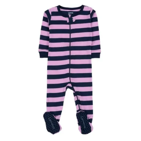 Leveret Kids Footed Girls Striped Cotton Pajamas image {10}