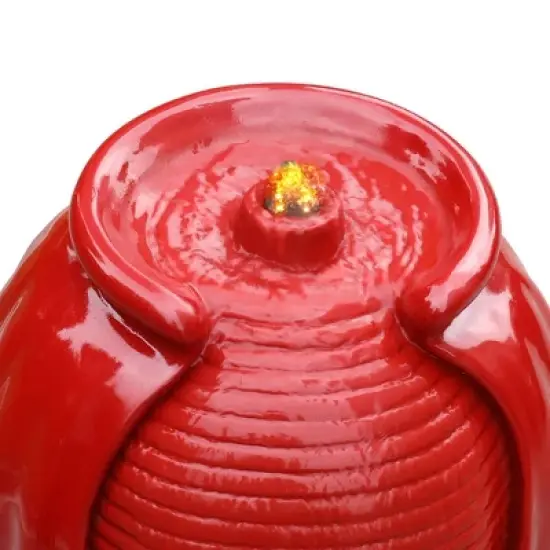 31.89" Glazed Vase Outdoor Floor Fountain with LED Light - Red - Teamson Home image {2}