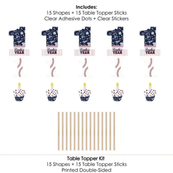 Big Dot of Happiness 1st Birthday Batter Up - Baseball - First Birthday Party Centerpiece Sticks - Table Toppers - Set of 15 image {5}