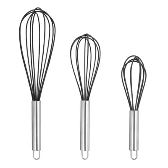 Unique Bargains Stainless Steel Silicone Non-Stick Coated Heat-Resistant Whisk 3 Pcs image {7}