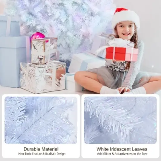 Costway 6ft White Iridescent Tinsel Artificial Christmas Tree w/ 792 Branch Tips image {7}
