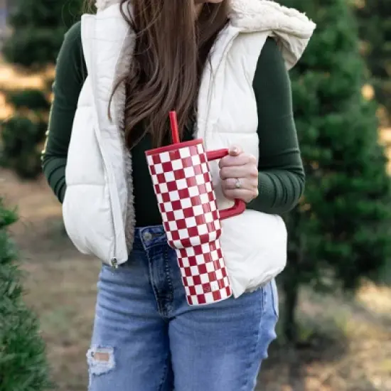 Simple Modern 40oz Trek Checkmate Straw Tumbler Red/White: Stainless Steel, Dishwasher-Safe, Cold Beverages, All Ages image {2}