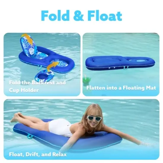 Joyfy Pool Float Adult, Inflatable Pool Floaties Lounger with Adjustable Backrest, 2-in-1 Convertible Water Recliner Chair/Bed with Cup Holders image {3}