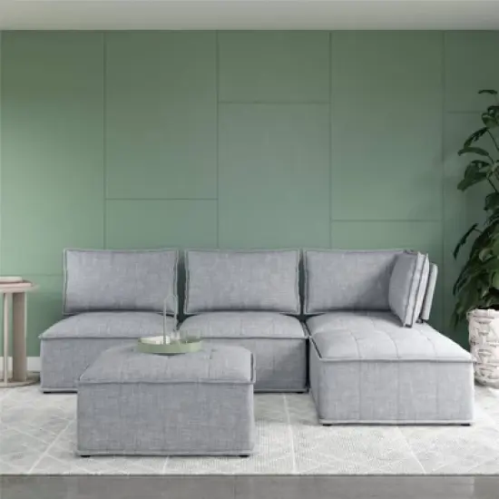 Sybil Modular Ottoman Gray Linen - Room & Joy image {3}