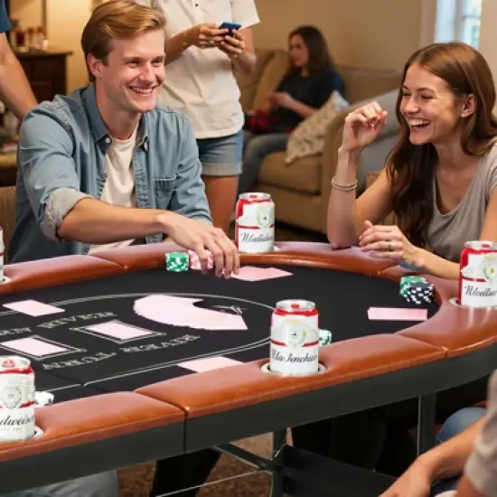 VEVOR Foldable Poker Table, 8 Player 72 in Folding Casino Leisure Table with Padded Rails and Cup Holders, Oval Portable Game Tables, Brown image {1}