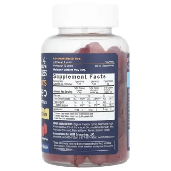 Mommy's Bliss Kids Sleep Gummies With Melatonin, Ages 3 Years+, Strawberry, 1 mg, 100 Gummies image {1}