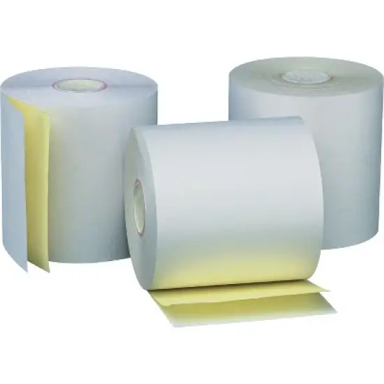 UNIVERSAL Carbonless Paper Rolls White/Canary 3" x 90 ft 50/Carton 35767 image {1}