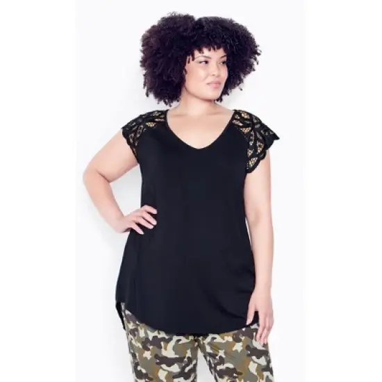 Women's Plus Size Mandy Lace Sleeve Top - black | AVENUE image {3}