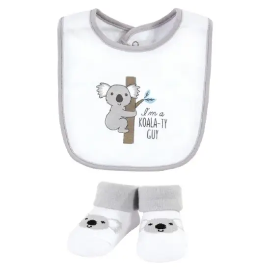 Hudson Baby Infant Boy Cotton Bib and Sock Set, Zoo Animals, One Size image {2}