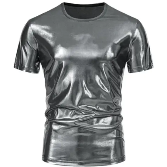 Lars Amadeus Men's Crew Neck Short Sleeves Metallic Party Sparkly Shiny T-Shirt image {1}