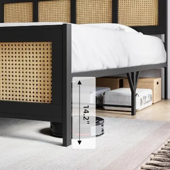 Whizmax King/Queen/Full Size Rattan Bed Frame with Headboard, Boho Cane Platform Bed Frame with Strong Metal Slat, Noise Free, No Box Spring Needed image {4}