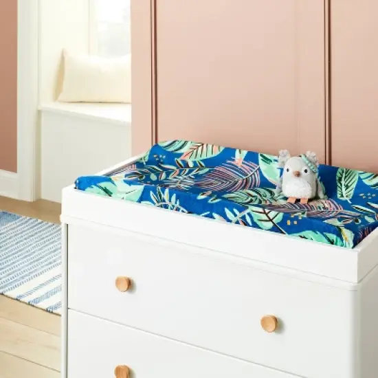 Plush Changing Pad Cover Botanical Print - Cream/Blue/Green - Cloud Island&trade; image {1}