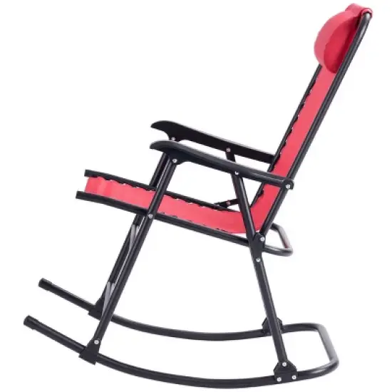 Costway Folding Zero Gravity Rocking Chair Rocker Porch Outdoor Patio Headrest Red image {5}