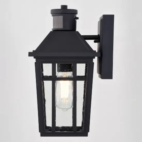 VAXCEL Garfield Park Aluminum Matte Black Motion Sensor Dusk to Dawn Outdoor Wall Light Clear Seeded Glass image {9}