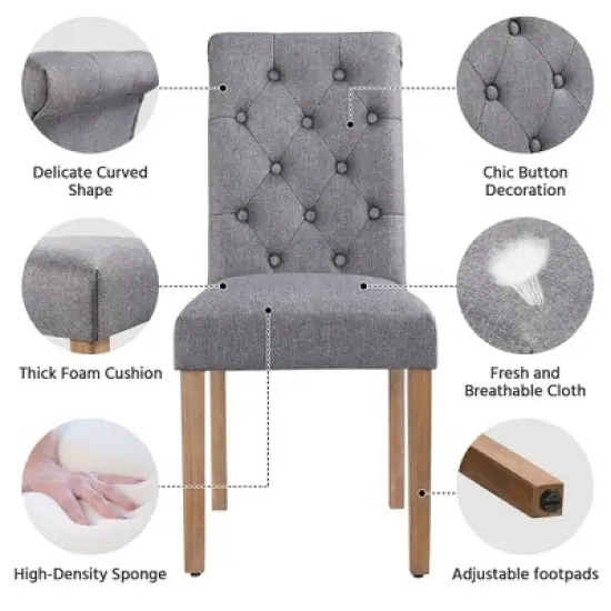 Yaheetech 2pcs Classic Fabric Upholstered Dining Chair Kitchen Chair image {3}