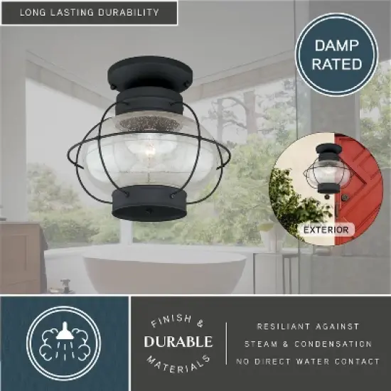 VAXCEL Chatham Black Coastal Globe Outdoor Flush Mount Ceiling Light Clear Glass image {4}