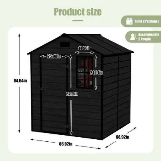 6&times;6 FT Outdoor Storage Shed with Wood Grain Finish, Weather-Resistant PP Tool Shed Featuring HD Window for Backyard or Garden&ndash;The Pop Home image {3}