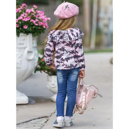 Girls Can't See Me Camo Patched Jeans Set - Mia Belle Girls image {6}